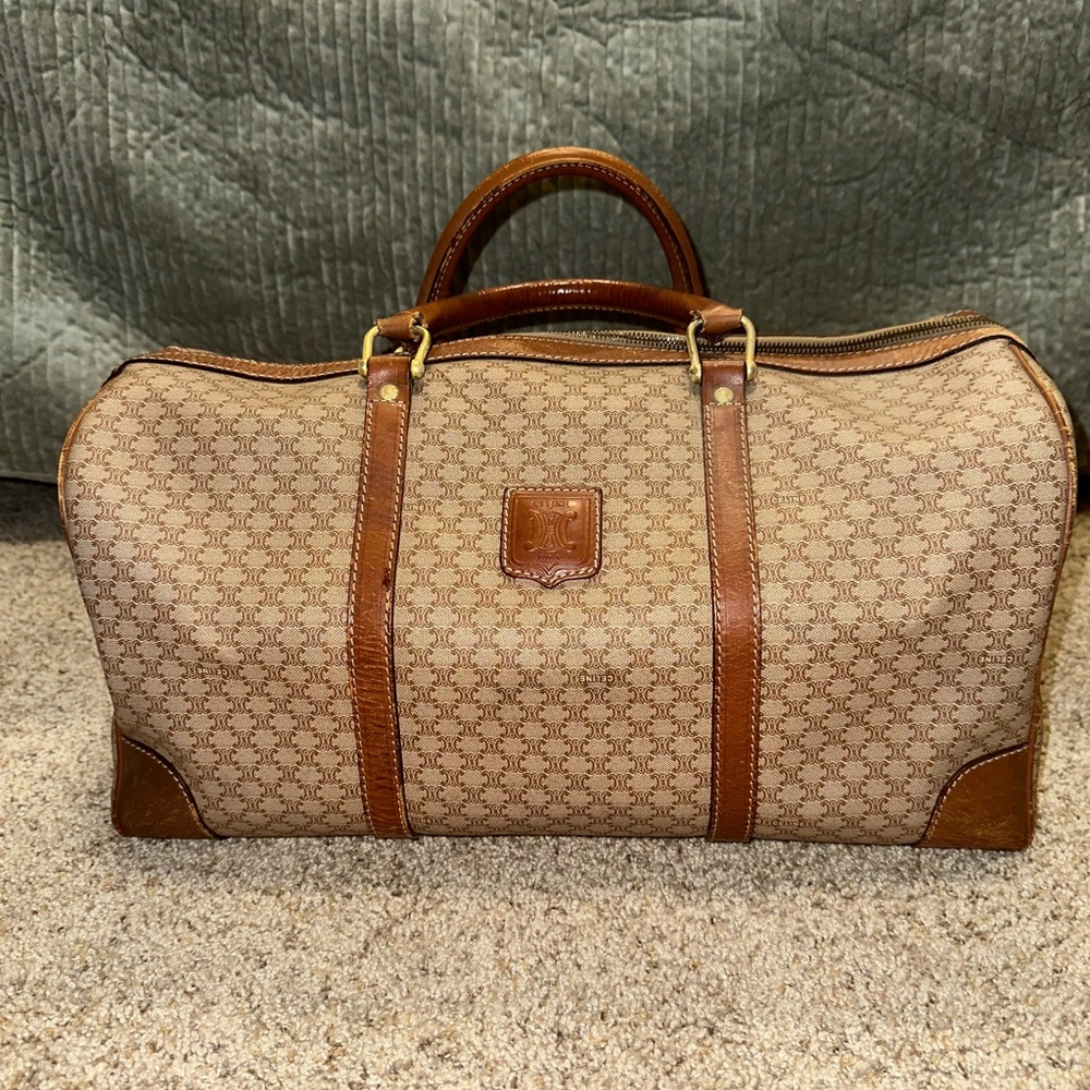 Vintage CELINE Boston Bag Coated Canvas and Leather
